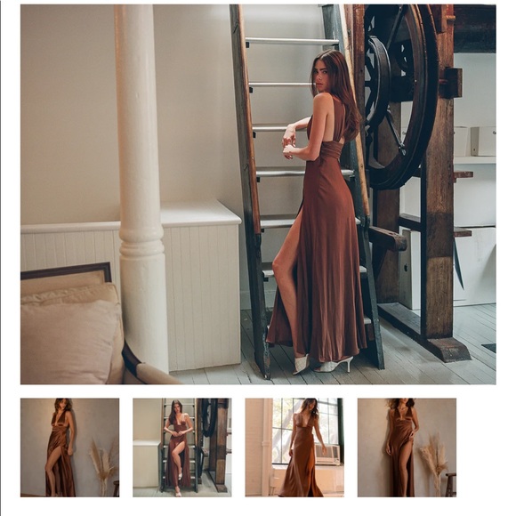 Two Bodies Silk Dress Mocha - Picture 2 of 4